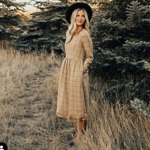 Brand New Gold Roolee dress with black thin lines